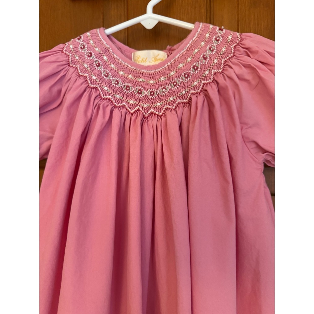 Petit Ami Smocked Dress Girls 4T Pink Cotton-Lined Short Sleeve Southern Classic